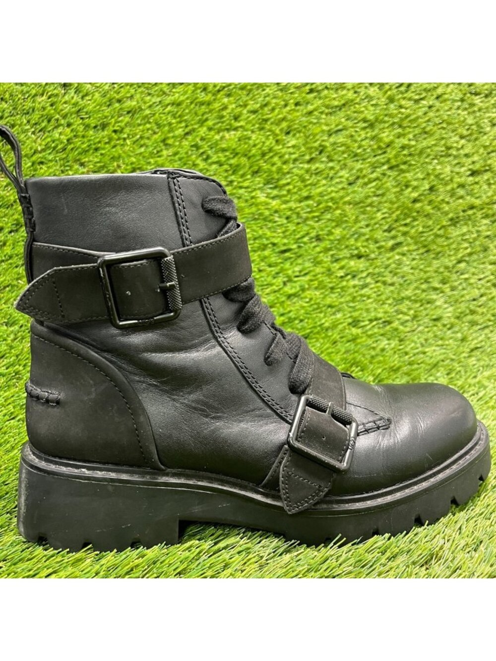 UGG Noe Combat Womens Size 9 Black Outdoor Leather Motorcycle Biker Boots